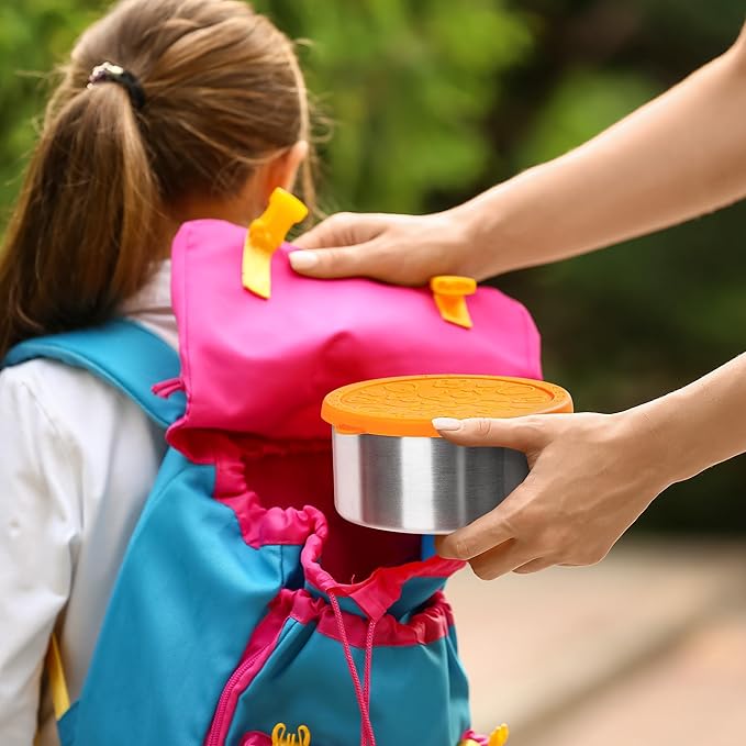 Stainless Steel Food Storage Container, Set of 6, Nesting Bowls with Colorful Lids, stackable leakproof Metal Lunch Box Set for Kids, Daycare, School, Travel. Sauce Salad dressing Container to go