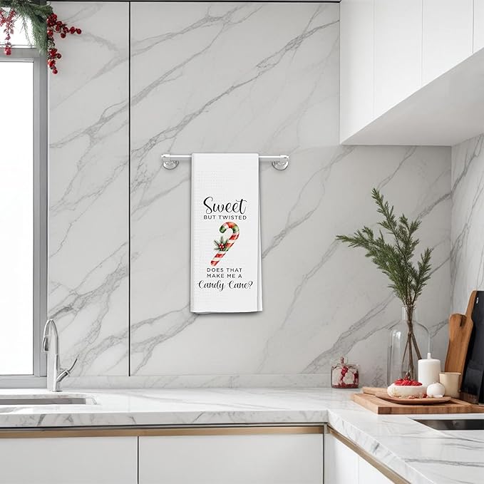 Christmas Candy Cane Kitchen Towels, Winter Christmas Dish Tea Towels for Kitchen, Cute Xmas Candy Cane Holiday Decorative Hand Towel for Bathroom, 16x24 Inch