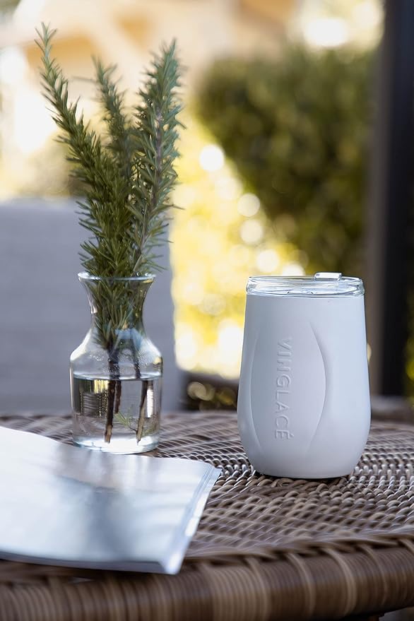 Vinglacé Stainless Steel Stemless Wine Glass- Insulated Wine Tumbler with Glass Insert and Sip Lid, 10 oz, White