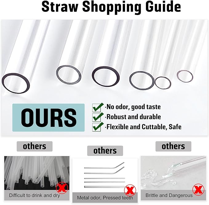 PROOCI 12" Reusable Straws for Stanley/Yeti 30oz-40oz Cup Tumbler, 10-Pack Long Plastic Straws with Cleaning Brush, Clear Bend Replacement Straw for Drinking Smoothie, Milkshake | Food Grade Tritan
