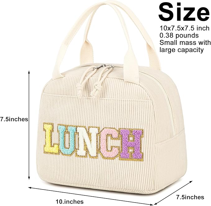 Bluboon Lunch Bag for Women Men Cute Corduroy Lunch Tote Bags Reusable Insulated Lunch Box Large Capacity Reusable Insulated Cooler for Work Picnic or Travel (Corduroy beige+lunch)