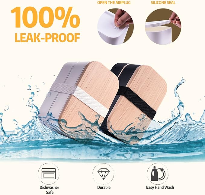 Bento Box with Lunch Bag Microwavable All-in-One Meal Prep Compartment Lunch Containers with Utensils Leak Resistant Lunch Box with Sauce Container 60oz Black