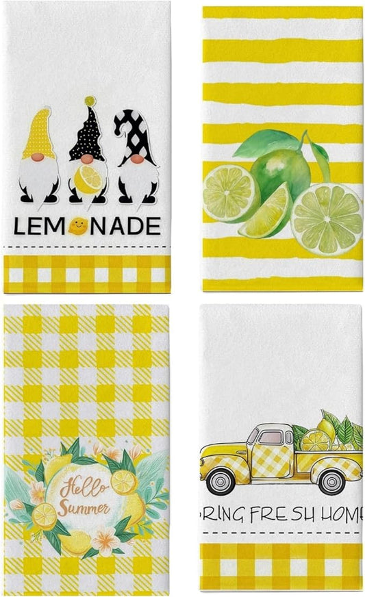 Vibrant Lemon Kitchen Towels (4-Pack) - 18x26 Inch Quick-Dry Dish Towels with Fresh Citrus Art, Perfect for Farmhouse & Contemporary Decor‌