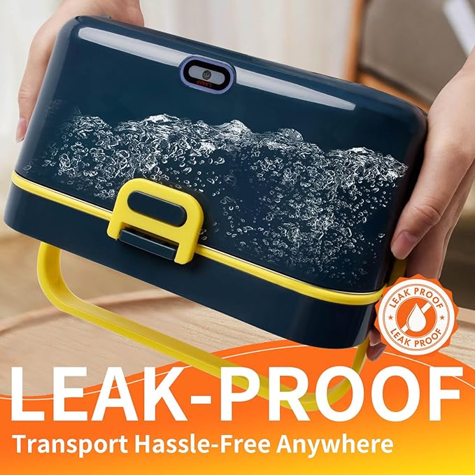 Aotto Electric Lunch Box 2L, 90W Fast Heating (12V/24V/110V) Heated Portable Food Warmer for Car/Truck/Office – Stainless Steel Container, Insulated Carry Bag – Ideal for Adults, Men, Women, Blue