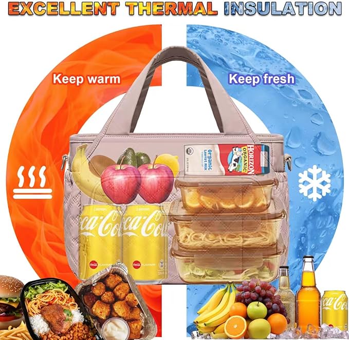 Artelaris Insulated Lunch Bag for Women,Leak-Proof Cooler Lunch Box, Cooling Tote for Adult,with 7 Pockets,Adjustable Strap(15 Liters)