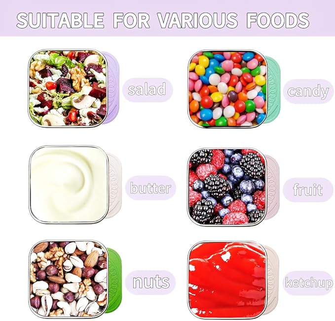 6Pack 6oz Stainless Steel Snack Containers for Kids, Easy Open Leak Proof Metal Toddler Snack Containers with Silicone Lids, Stackable Metal Toddler Lunch Box for School-U.S.Design Patent