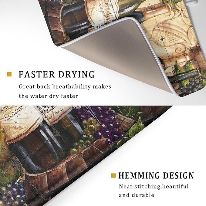 Absorbent Dish Drying Mat for Kitchen Counter 18x24 Inch Wine Dish Drying Mat Microfiber Red Wine Glass Dish Mat Drainer Rack Mats Fast Dry Bottles Dish Dry Pad Protector Kitchen Accessories