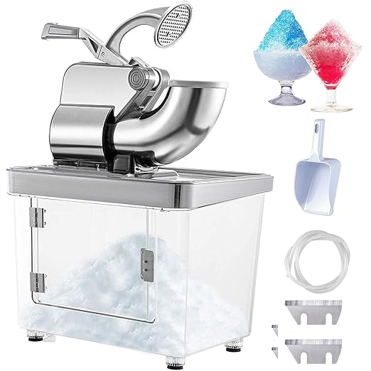 VEVOR 110V Commercial Ice Crusher 661LBS/H, ETL Approved 300W Electric Snow Cone Machine with Dual Blades, Stainless Steel Shaved Ice Machine with Safety On/Off Switch for Family, Restaurants, Bars