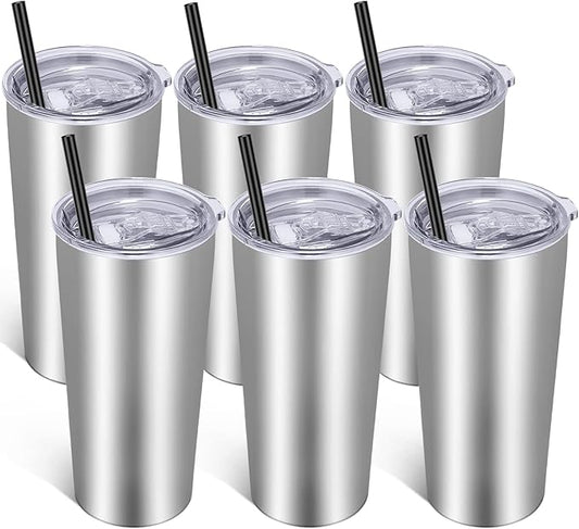 VEGOND 20oz Tumbler Bulk with Lid and Straw 6 Pack, Stainless Steel Vacuum Insulated Tumbler, Double Wall Coffee Cup Travel Mug, Stainless Steel