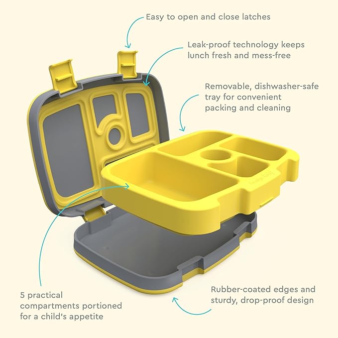 Bentgo Kids Prints Leak-Proof, 5-Compartment Bento-Style Kids Lunch Box - Ideal Portion Sizes for Ages 3-7, Durable, Drop-Proof, Dishwasher Safe, & PFAS & BPA-Free Materials (Construction Trucks)