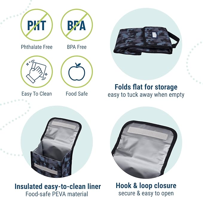 Wildkin Kids Insulated Lunch Bag – Reusable, Ideal for Hot/Cold Snacks, School & Travel - Black Camo