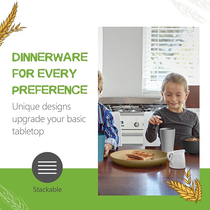 Teivio 32-Piece Kitchen Plastic Wheat Straw Dinnerware Set, Service for 8, Dinner Plates, Dessert Plate, Cereal Bowls, Cups, Unbreakable Colorful Plastic Outdoor Camping Dishes, Cerulean Hues