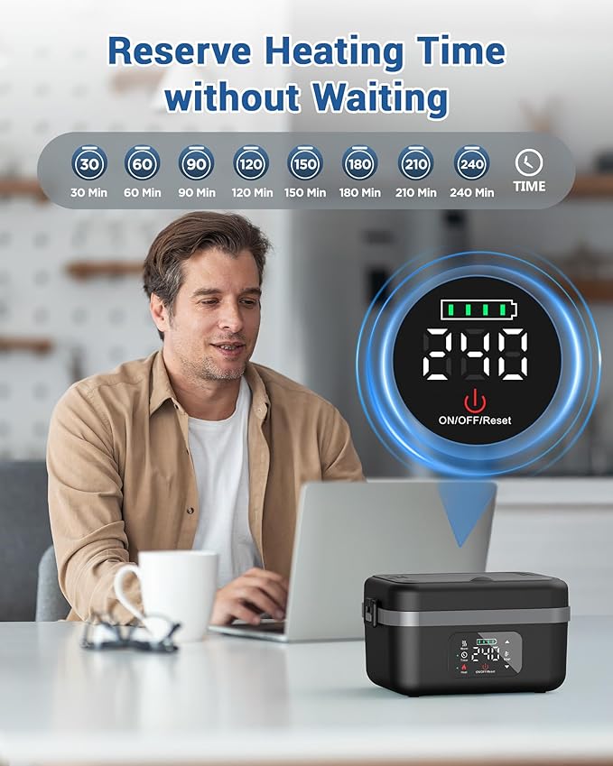 VASG Cordless Electric Lunch Box for Adults, 16000mAh Rechargeable Auto Heated Lunch Box, 1L Portable Self-Heating Food Warmer for Office, Picnic, Car & Outdoor Use