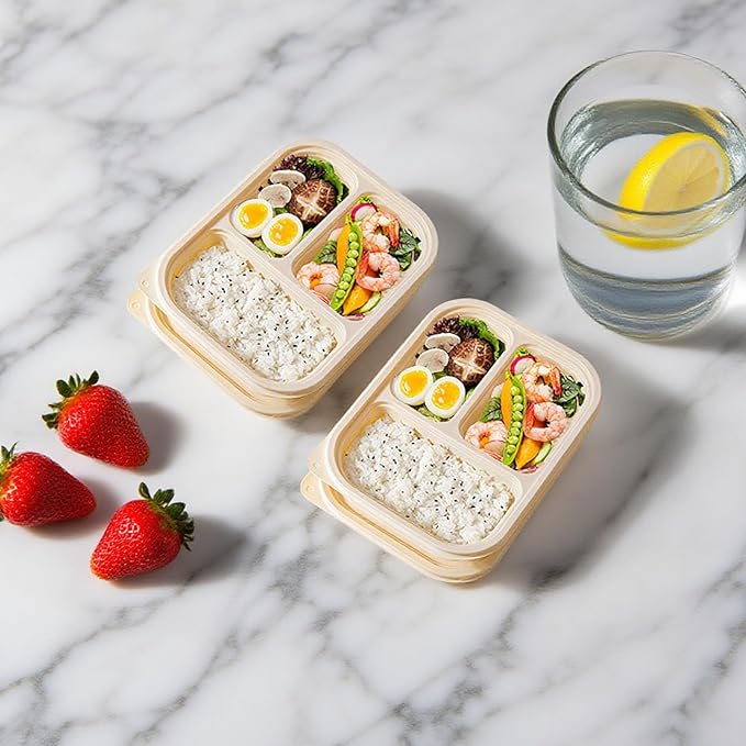 30 Packs of Disposable 36 Ounce Square Meal Prep Container, 3-Chamber Bento Box, Thickened Food Storage Container With Lid, Stackable.