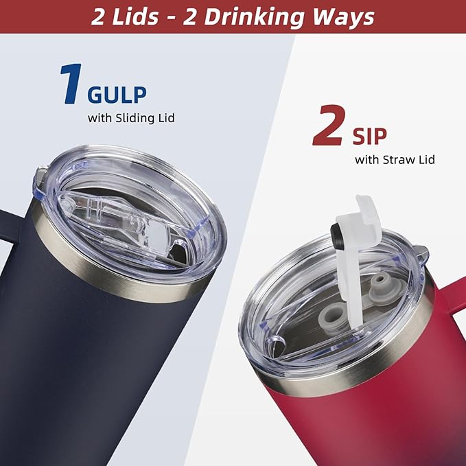 BJPKPK Insulated Coffee Mug with 2 Lids, 32oz Stainless Steel Insulated Tumbler with Handle, Double Wall Vacuum Coffee Cups, BPA Free Travel Mug for Coffee, Tea and Drinks, Navy Blue