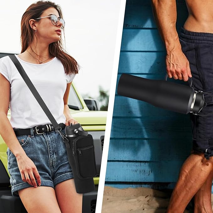 32 40 OZ Stainless-Steel Cup with Handle - Vacuum Insulated Water Bottles with Straw, Strap Carrier Bag & Protective Boot, Leak Proof Coffee Tumbler Thermo Flask Cups for Car Office Gym