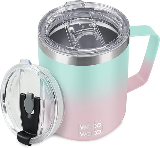 WETOWETO 14 oz Coffee Mug Set, Vacuum Insulated Camping Mug with Lid, Double Wall Stainless Steel Travel Tumbler, Coffee Cup Outdoor, Powder Coated Sweet Taffy