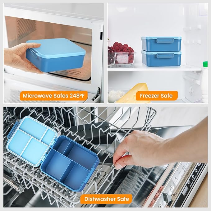 Bento Lunch Box Set for Kids with 17oz Soup Thermo, Lunch Box with Folding Fork & Spoon, Leakproof Lunch Food Containers with 4 Compartment for School, Office, Travel and Park Pinic