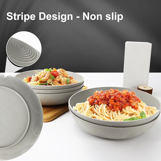 PYRMONT 65oz Wheat Straw Bowls-10 inches Large Salad Bowls Set of 6,Bowls for Kitchen,Shallow Serving Bowls,Lightweight & Unbreakable,Microwave & Dishwasher Safe,BPA-Free