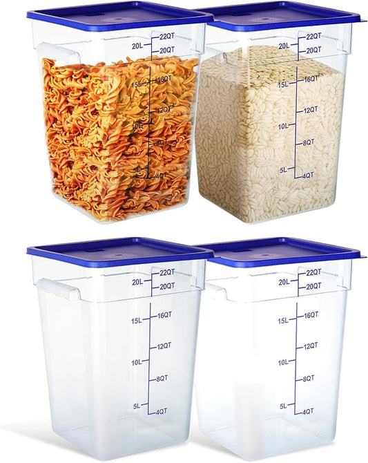 4 Pack 22 Quart Food Storage Containers with Lids, Polycarbonate Square Commercial Food Containers, NSF, Clear, New Version