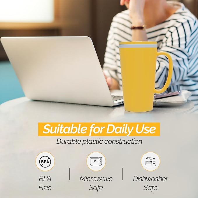 Copco Cone Desk Mug, 16 Ounce (Set of 2) - Double Wall Insulated Mug Set with Lid and Handle, Microwave & Dishwasher Safe, BPA-Free Mug, Desk-Friendly & Car Cup Holder Compatible (Orange/Mustard)