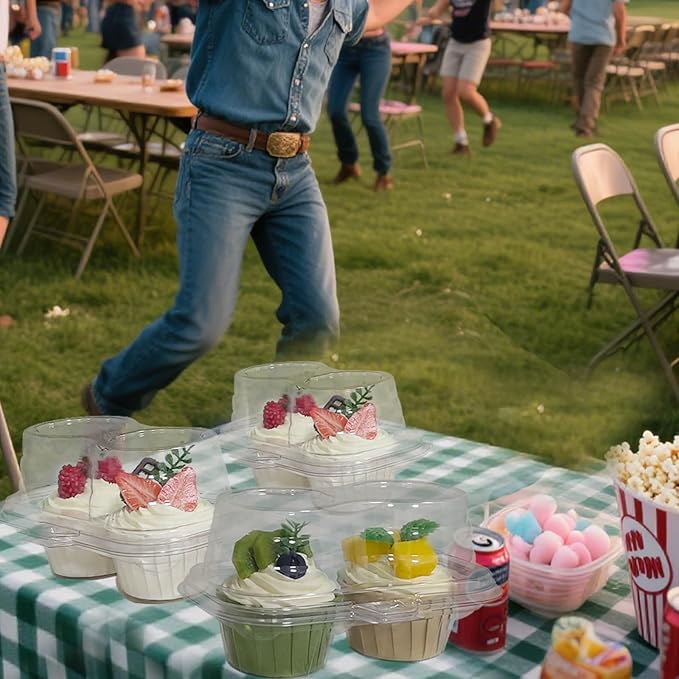 60 Pack of 2-Chamber Plastic Muffin Containers, Disposable Transparent Cupcake Container, Stackable Cake Stand, High Top Cupcake Stand For Cupcakes And Pancakes, BPA Free