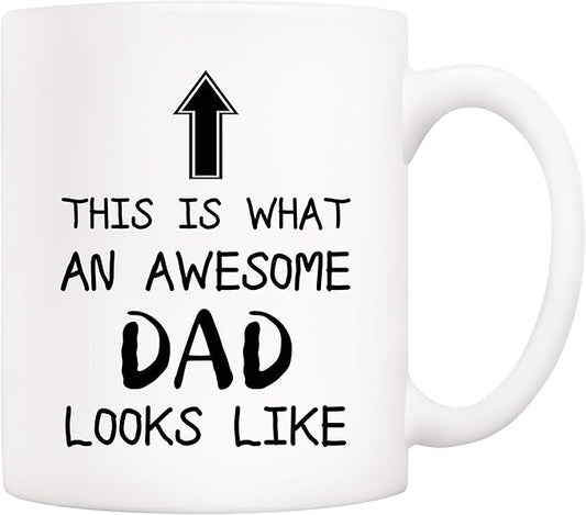 5Aup Christmas Gifts Funny Dad Coffee Mug, This Is What an Awesome Dad Looks Like, 11Oz Novelty Cups from Child Daughter Son Kids, Birthday Gifts for Father Husband Men