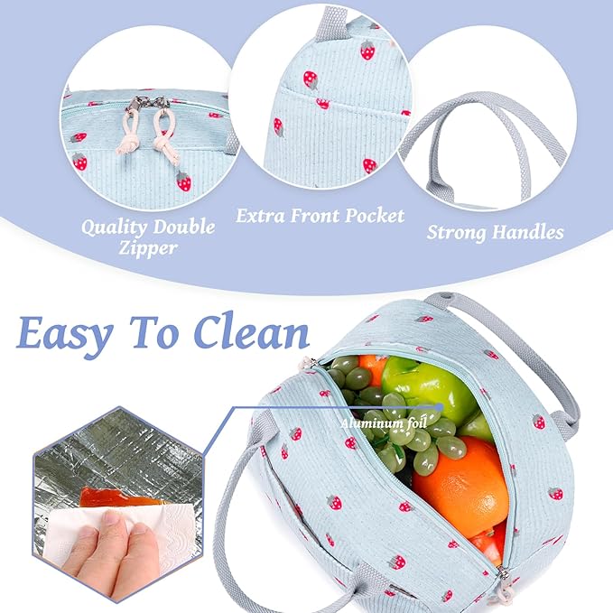 Bluboon Lunch Bag for Women Men Cute Corduroy Lunch Tote Bags Reusable Insulated Lunch Box Large Capacity Reusable Insulated Cooler for Work Picnic or Travel