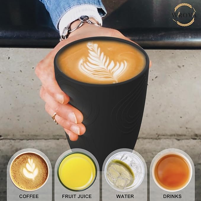 Wheat Straw Cups 8 PCS Good Alternative to Plastic Reusable Cups 12 oz Unbreakable Drinking Cup Reusable Dishwasher Safe Water Plastic Glasses Pure Black