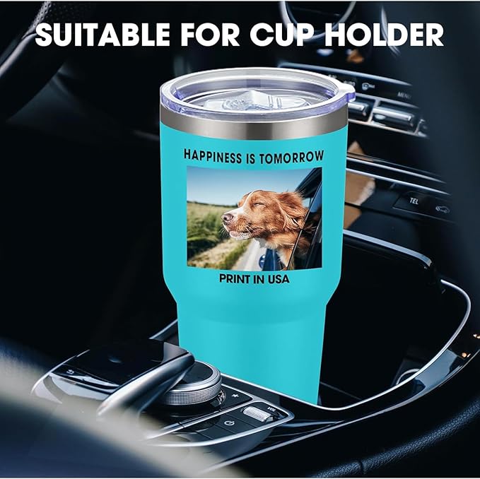 Personalized Custom Tumbler Print in USA 30oz Stainless Steel Coffee Cup with Lid & Straw Double Wall Insulated Tumbler with Colorful Text Logo Photo