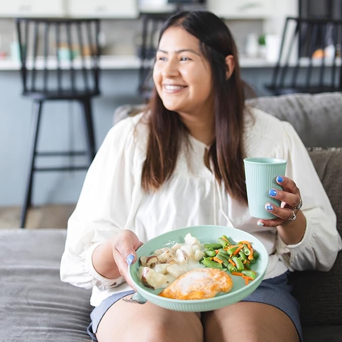 Wheat Straw Dinnerware Sets for 6, Microwave and Dishwasher Safe, Reusable and Durable, Unbreakable Cups, Plates and Bowls Sets, Lightweight Dishes for Kitchen, RV, Camping, Kids, 18-piece Sage