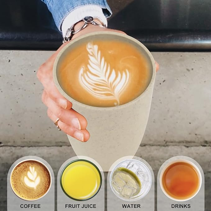 Wrova Wheat Straw Cups 6 PCS Good Alternative to Plastic Reusable Cups 20 oz Unbreakable Drinking Cup Reusable Dishwasher Safe Water Plastic Glasses Beige