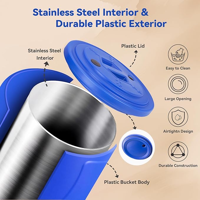 20lb Dog Food Storage Container, Stainless Steel Airtight Pet Food Storage Container and Durable Plastic Food Container, Large Metal Cat Food Container with Lid and Scoop to Keep Fresh