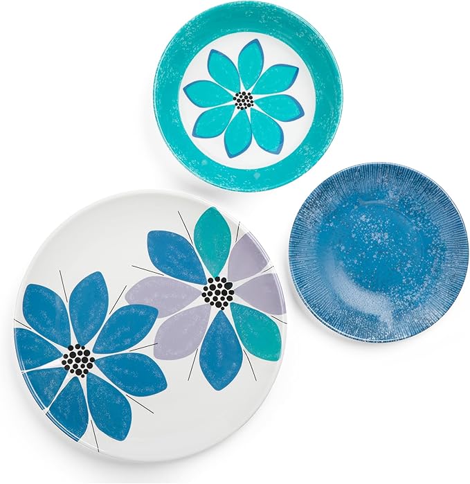 Larder & Vine 12-Piece Melamine Dinnerware Set: Durable, Lightweight, Break-Resistant Plates & Bowls – Stylish, Non-Toxic, Dishwasher Safe – Ideal for Everyday Use, Indoor & Outdoor Dining – Floral