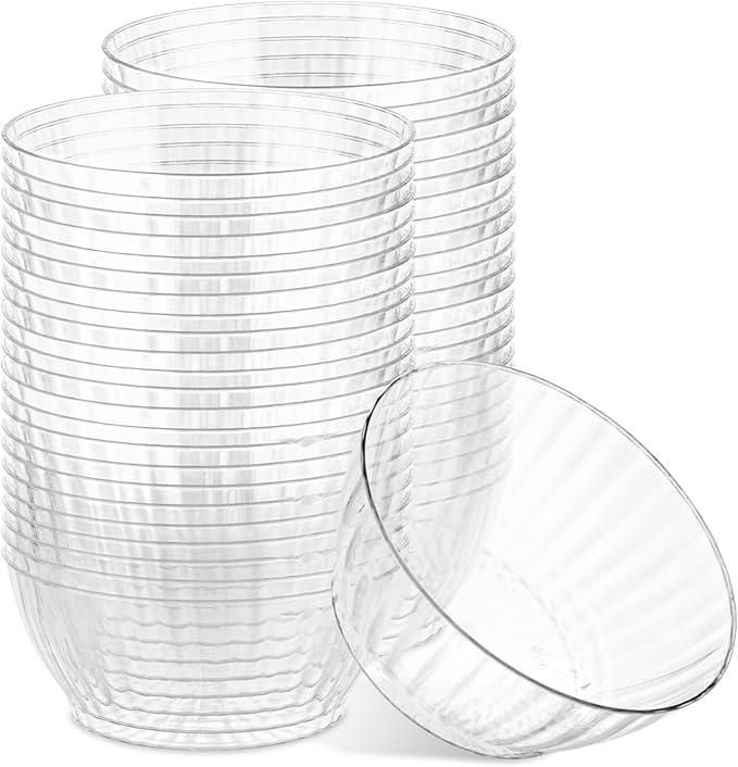PLASTICPRO 50 Pack Small Plastic Bowls Crystal Like 6 oz Bowls Elegant Clear Plastic Bowls for Party and Occasions