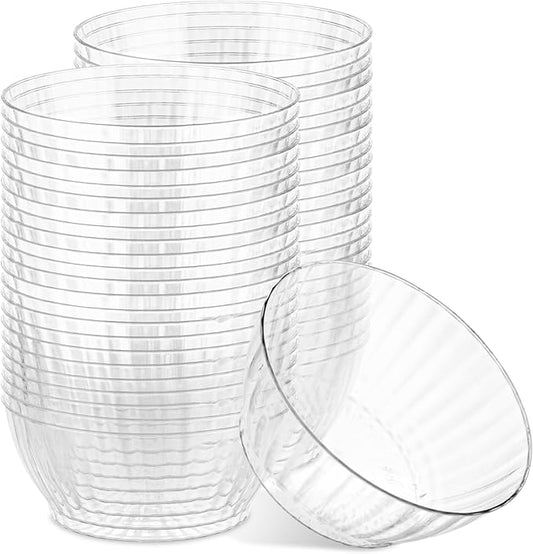 PLASTICPRO 50 Pack Small Plastic Bowls Crystal Like 6 oz Bowls Elegant Clear Plastic Bowls for Party and Occasions