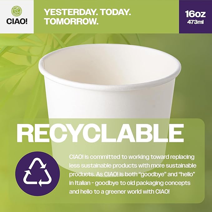 CIAO! 16OZ Disposable White Paper Food Container, 115mm Diameter, Lids Sold Separately (500/case)