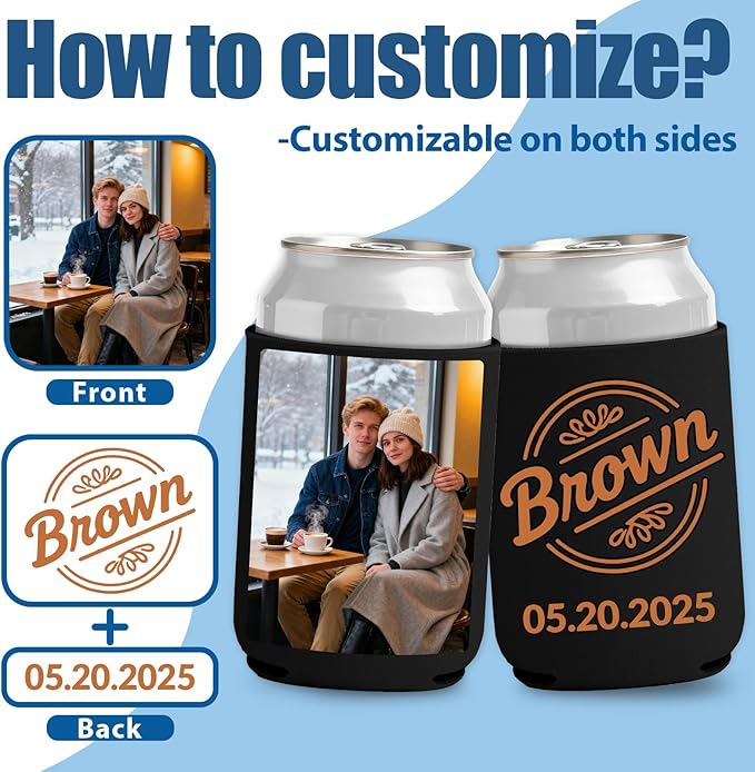 70 Pack Custom Can Coolers - Bulk Personalized Neoprene Beer Sleeves with Logo Text Photo Insulated Drink Holders for Weddings Parties Events