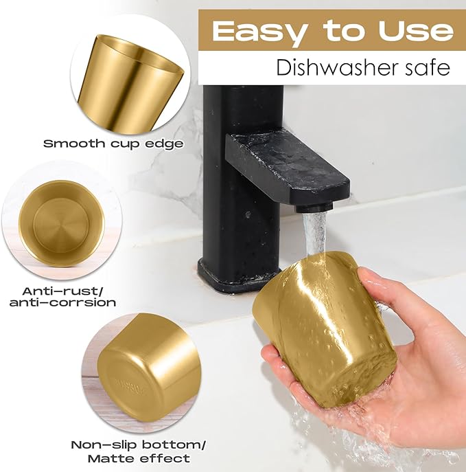 8 Pack Stainless Steel Insulated Cup Metal Tumbler Double Wall Vacuum Water Glasses Camping Reusable Mugs Bbq Home Office Party Coffee(Gold,5.9 oz)