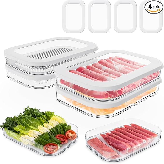 4 Pcs Deli Meat Container for Fridge, Stackable Bacon Lunch Meat Container for Refrigerator, Food Storage Boxes with 4 Lids for Cold Cuts, Cheese, LunchMeat, Salami, Meal Prep Containers, BPA Free