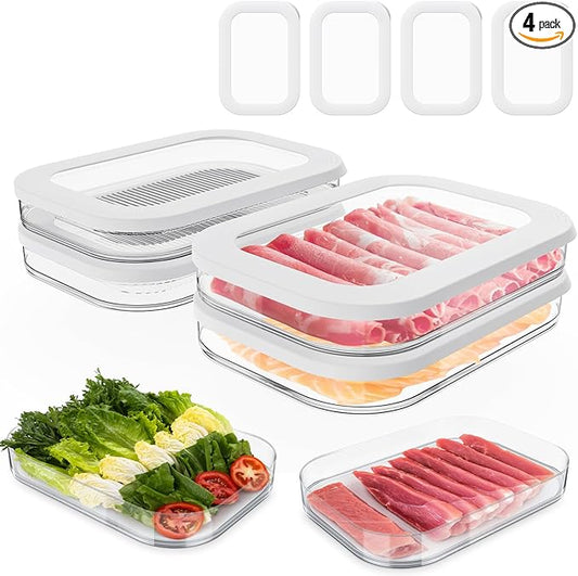 4 Pcs Deli Meat Container for Fridge, Stackable Bacon Lunch Meat Container for Refrigerator, Food Storage Boxes with 4 Lids for Cold Cuts, Cheese, LunchMeat, Salami, Meal Prep Containers, BPA Free