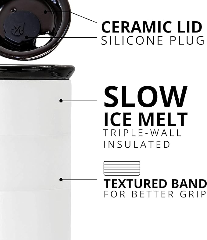 Elemental Artisan Insulated Tumbler, Triple Wall Coffee Travel Tumbler, Reusable Stainless Steel with Ceramic Lid, Thermal Coffee Cups for Hot (6 Hrs) & Cold (18 Hrs) 16oz - Matte White