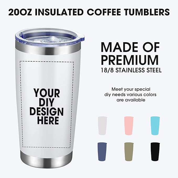 Personalized Custom Tumbler Print in USA 20oz Stainless Steel Coffee Cup with Lid & Straw Double Wall Insulated Tumbler with Colorful Text Logo Photo