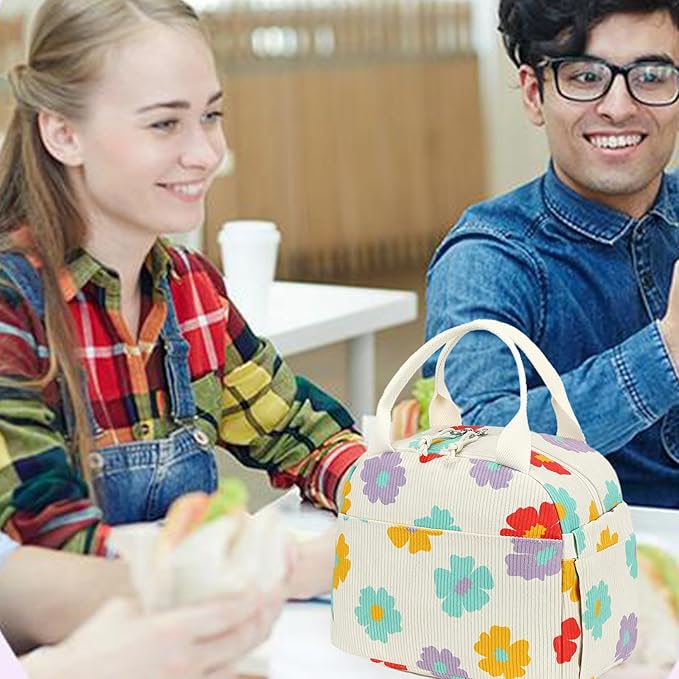 Bluboon Lunch Bag for Women Men Cute Corduroy Insulated Lunch Box Large Capacity Reusable Insulated Cooler for Work Picnic Travel