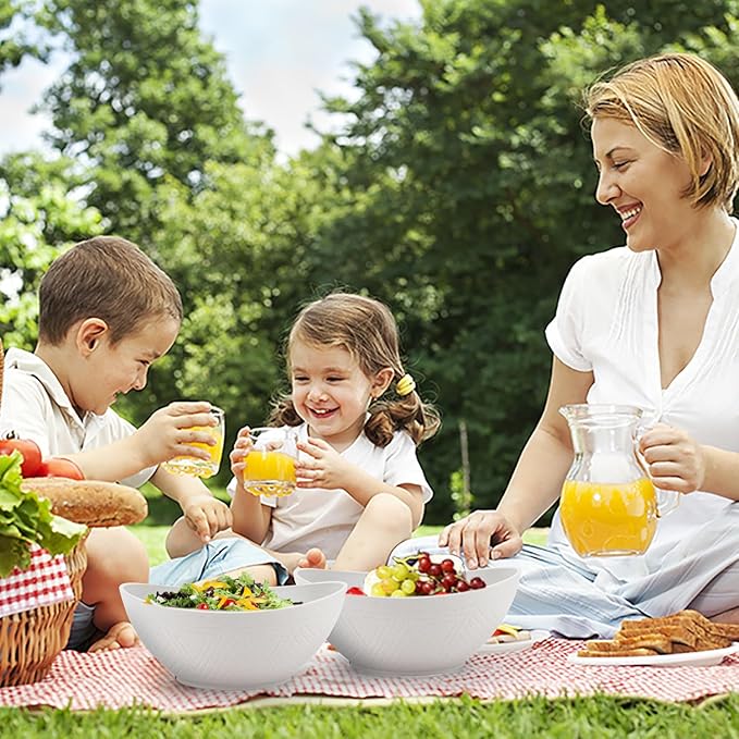 Wrova Wheat Straw Bowls Set of 2 with Textured Pattern,Unbreakable Large Salad Bowls,Plastic Bowls Dishwasher & Microwave,Sturdy and Stackable Kitchen Bowl Sets for Serving,Oatmeal.White