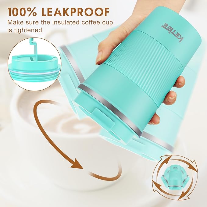 KETIEE Travel Mug 12oz: Vacuum Insulated Coffee Mug with Leakproof Lid, Travel Coffee Mug, Stainless Steel Double Walled Reusable Coffee Cup for Hot and Iced Coffee Tea Water (Blue)