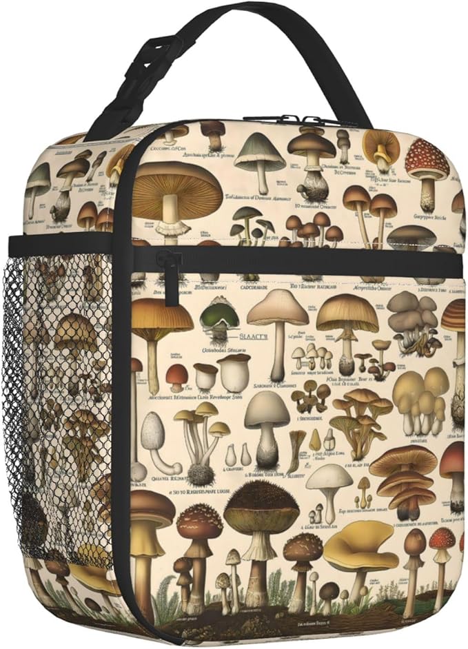 Botanical Mushroom Lunch Box for Women Men, Insulated Lunch Box, Reusable Lunch Bag for Office, Work, Picnic, Travel