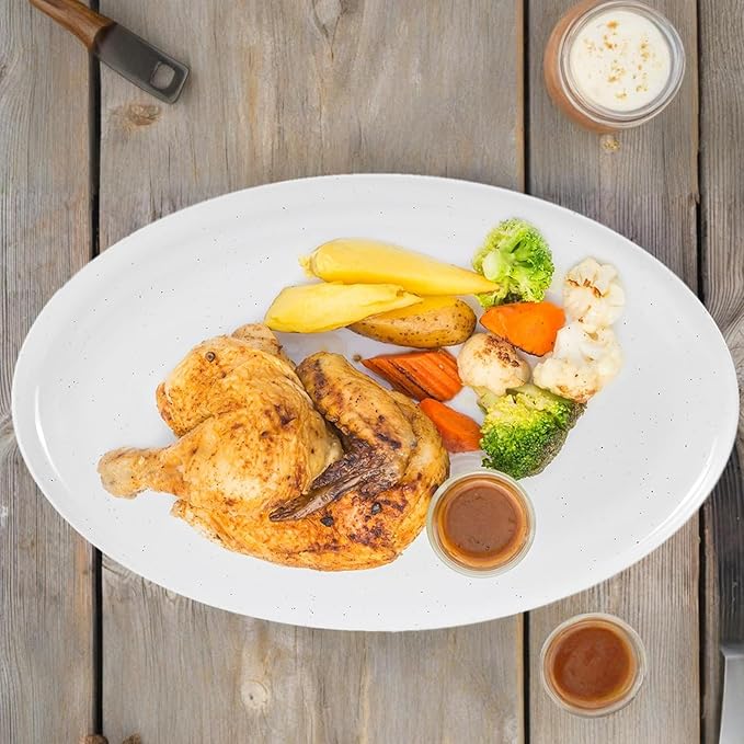 Webbylee ‌16" Melamine Oval Platter Set of 2 - Lightweight Durable Serving Tray for Party, Catering & Home | Dishwasher Safe, Fits Turkey/Charcuterie-White & Brown