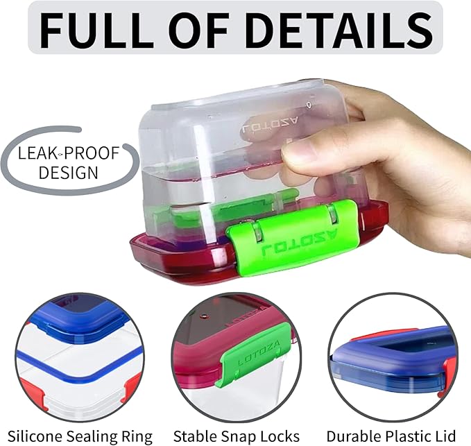 12oz 5oz Small Plastic Food Storage Containers with Lids Lunch Box Square Leakproof Snack Container Salad Fruit Jam Yogurt BPA Free Stackable Microwave Dishwasher Safe Sets 4 Pack