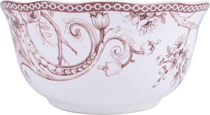 222 Fifth Adelaide Brown on White 12-Piece Dinnerware Set – Service for 4, Plate & Bowl Set,Durable Porcelain, Dishwasher Safe, for Everyday Dining & Entertainment